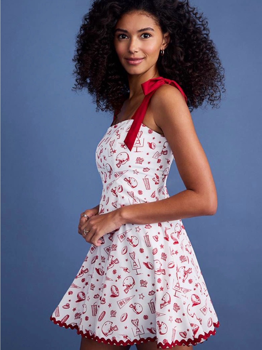 Francesca's Collections White Dress with Red Print & Tie Straps